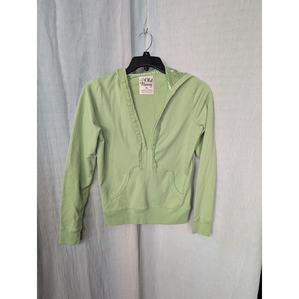VTG Y2K Old Navy Henley Hoodie Sage Green Lace Trim Floral Hood XL